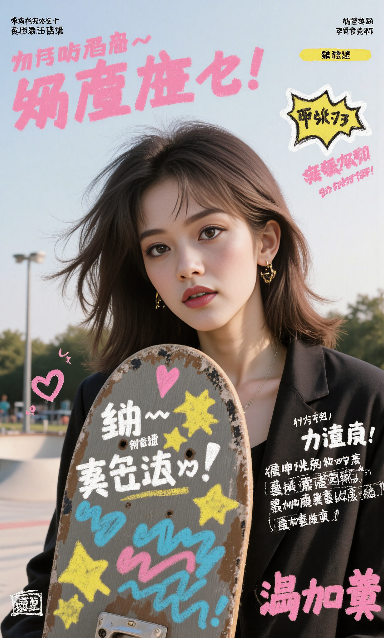 LORA练习海报~滑板比赛海报。朋克风美女