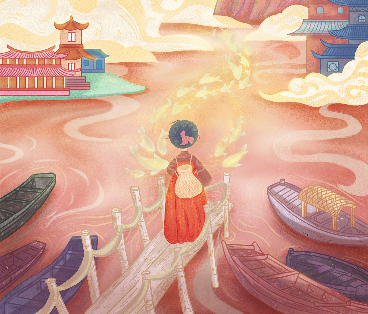 端午安康妈祖保佑|绘本风插画