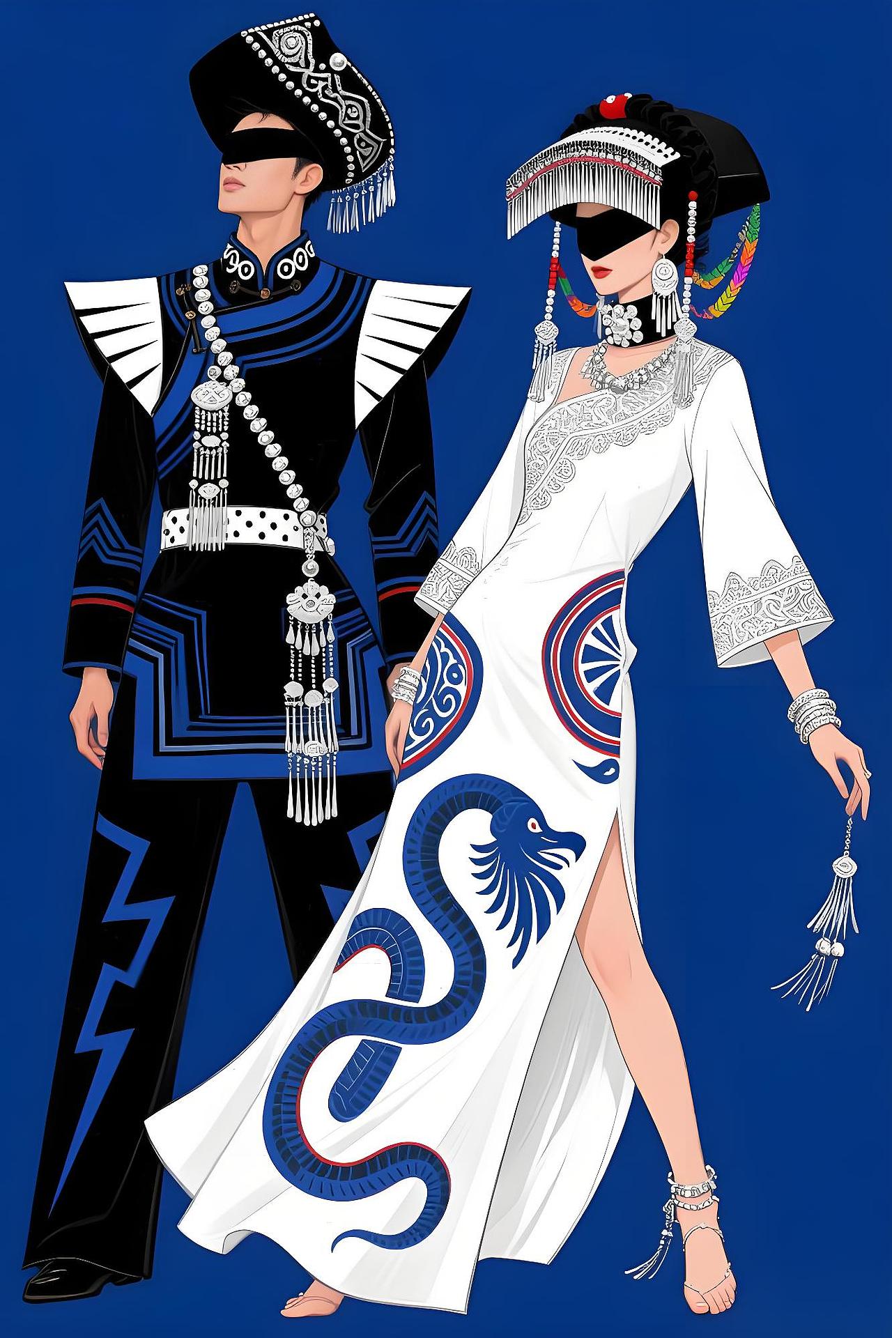 彝族日月华章高定礼服——当古老文明邂逅当代时装史诗（图ZMzkxMzc1MzI0） - 传统/民族服饰 - 站酷设计师欲阳城原创素材 - 站酷ZCOOL