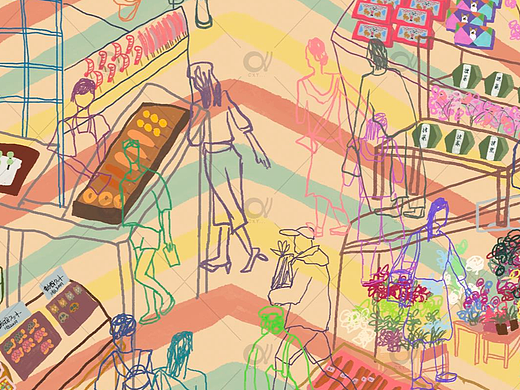 京都锦市场的交汇时刻 | 插画