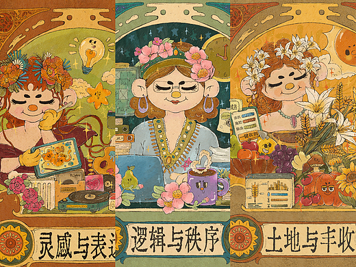 穆夏二创X小花浪《她们从画中醒来》🖼️