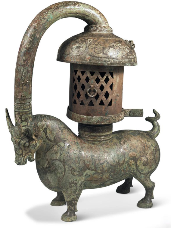 东汉错银铜牛座灯