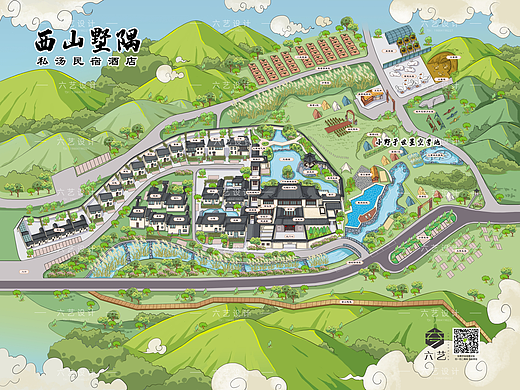 西山墅隅私汤民宿酒店手绘地图导览图设计