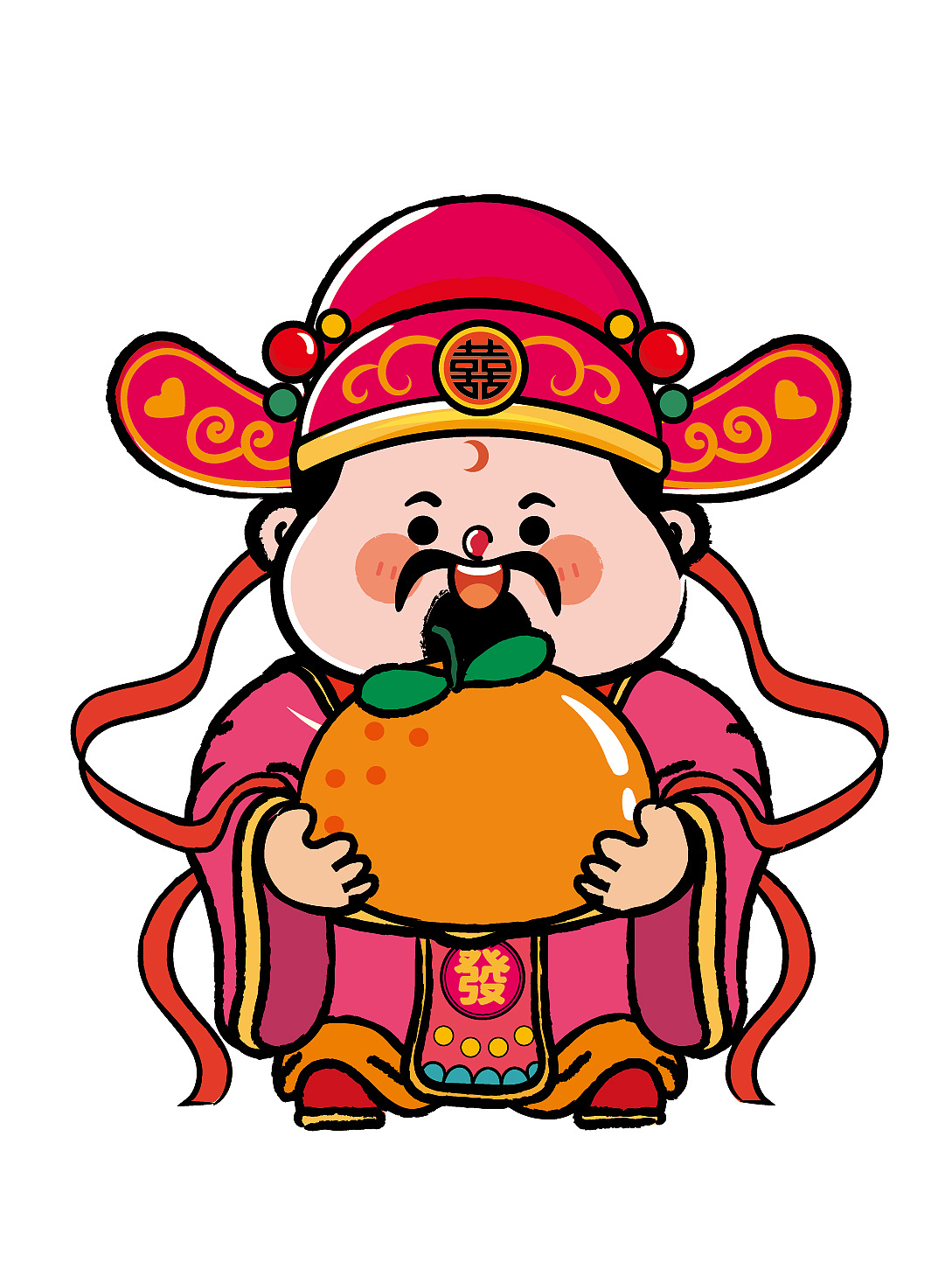 财神IP卡通形象插画五路财神恭喜发财