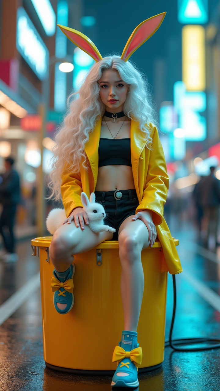 【AIGC 潮流萌态】：兔系少女的街头时尚瞬间