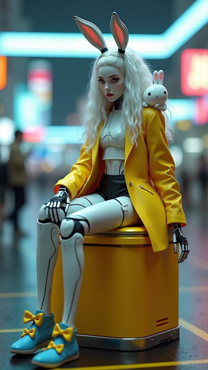 【AIGC 潮流萌态】：兔系少女的街头时尚瞬间