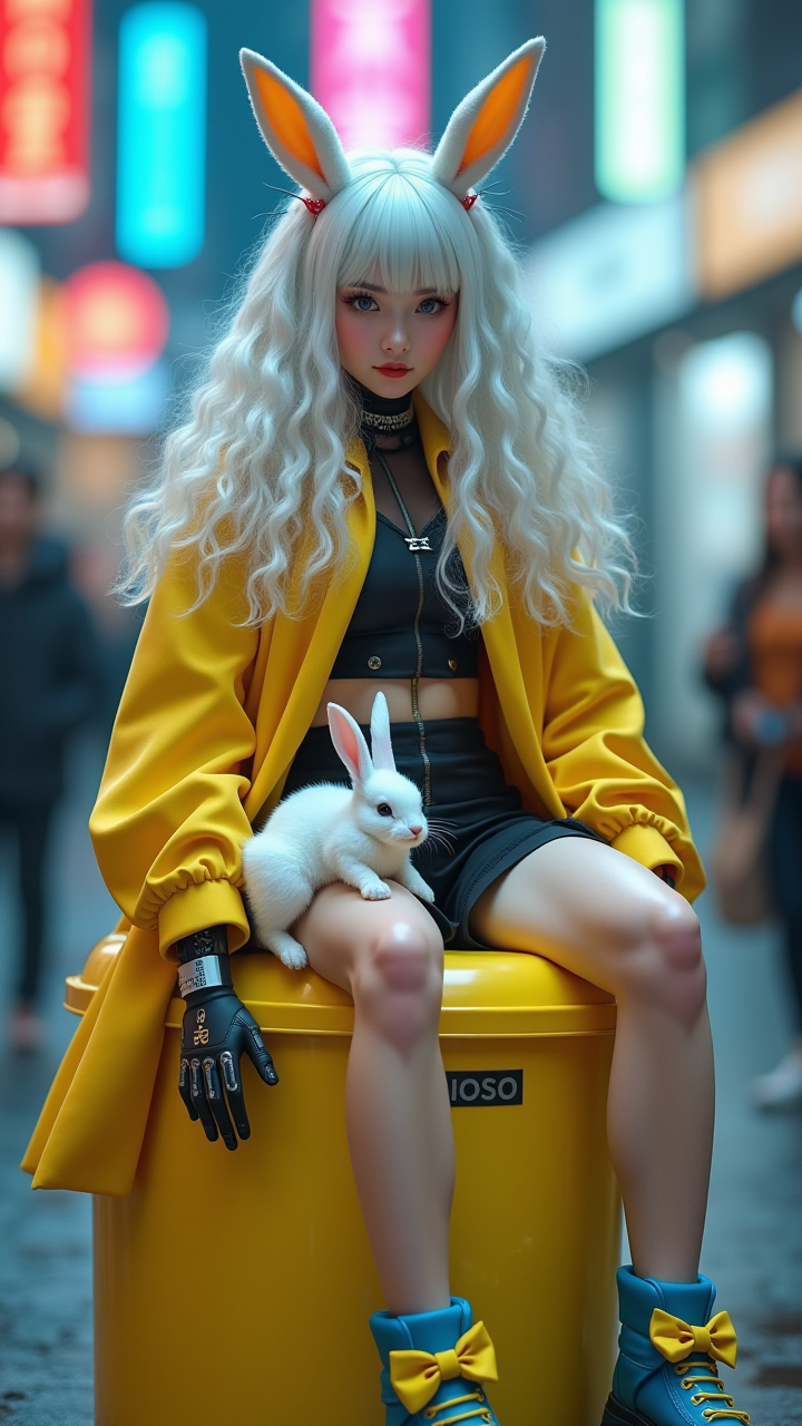 【AIGC 潮流萌态】：兔系少女的街头时尚瞬间