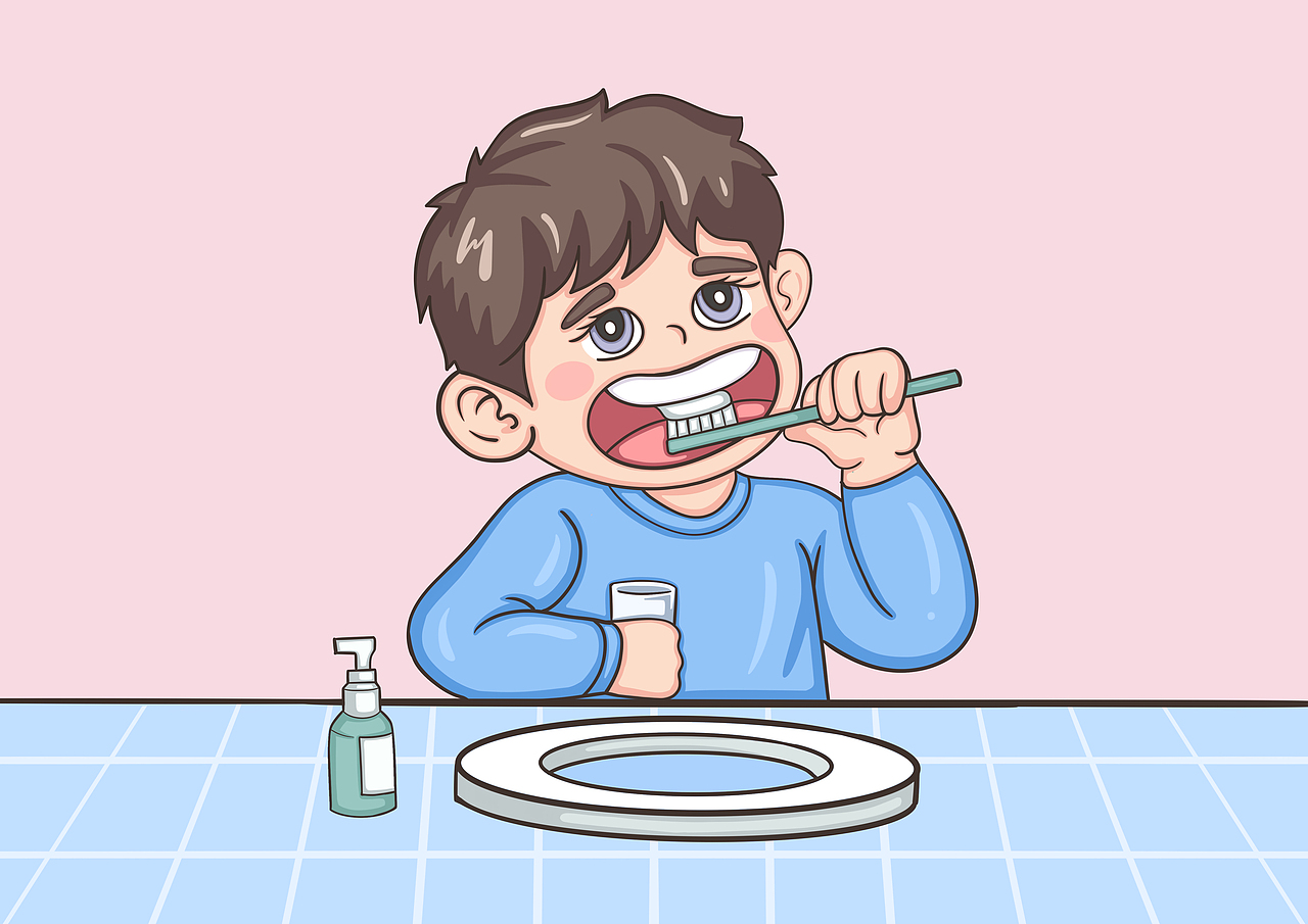 口腔 牙齿插画 男孩刷牙