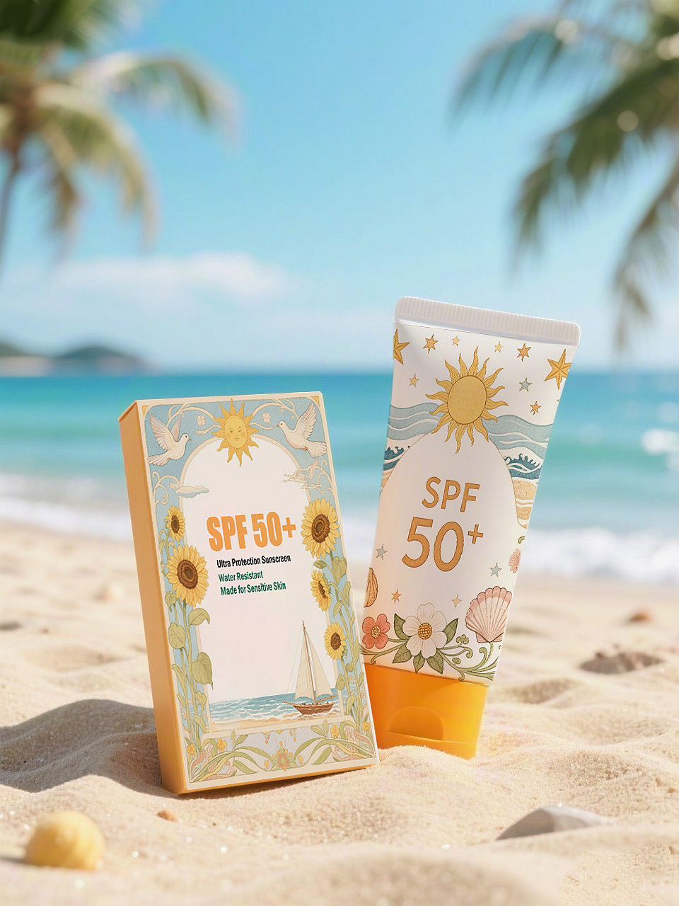 Hit the BeachⅠ防晒霜包装复古广告插画（图ZMzkxNTczNzE2） - 商业插画 - 站酷设计师喵茨比Catsby原创素材 - 站酷ZCOOL