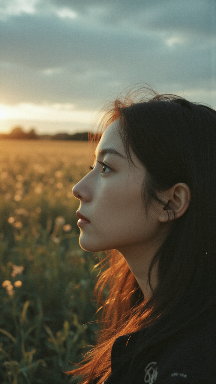 【AI 美学谧境】：暖阳花田与惬意身影的美好画面