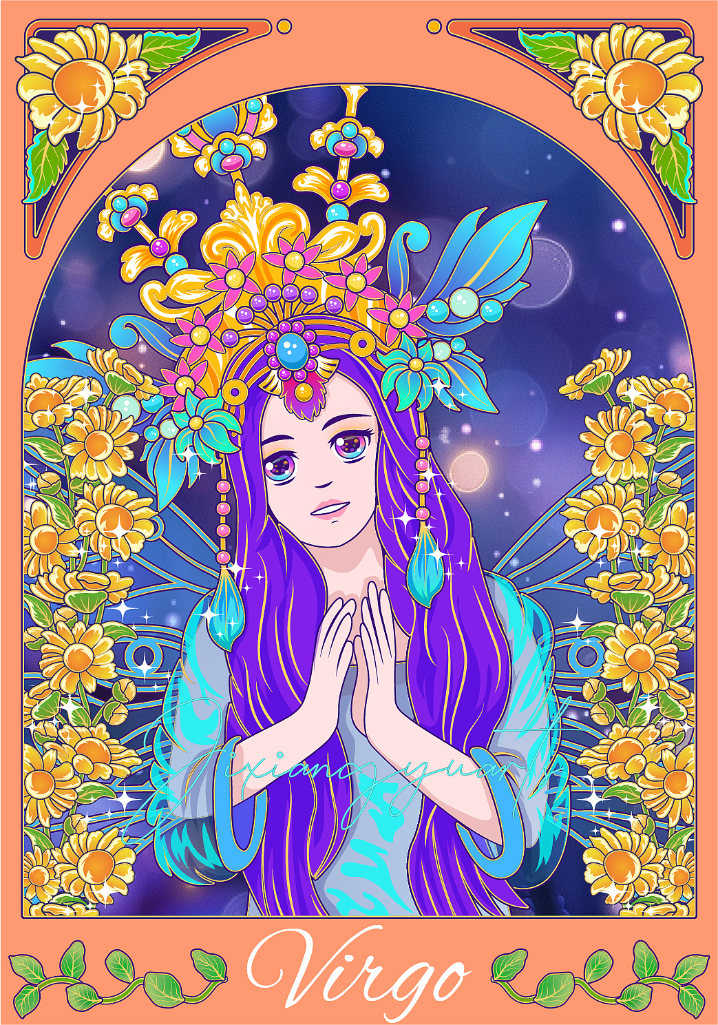 致敬穆夏——十二星座花神插画(图ZMzkxNjg2NTg4) - 商业插画 - 站酷设计师吉祥鱼原创素材 - 站酷ZCOOL