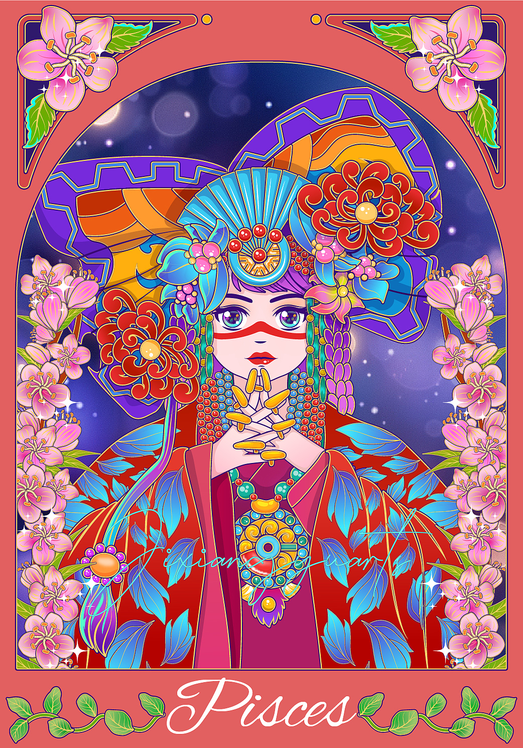 致敬穆夏——十二星座花神插画(图ZMzkxNjg2NjEy) - 商业插画 - 站酷设计师吉祥鱼原创素材 - 站酷ZCOOL