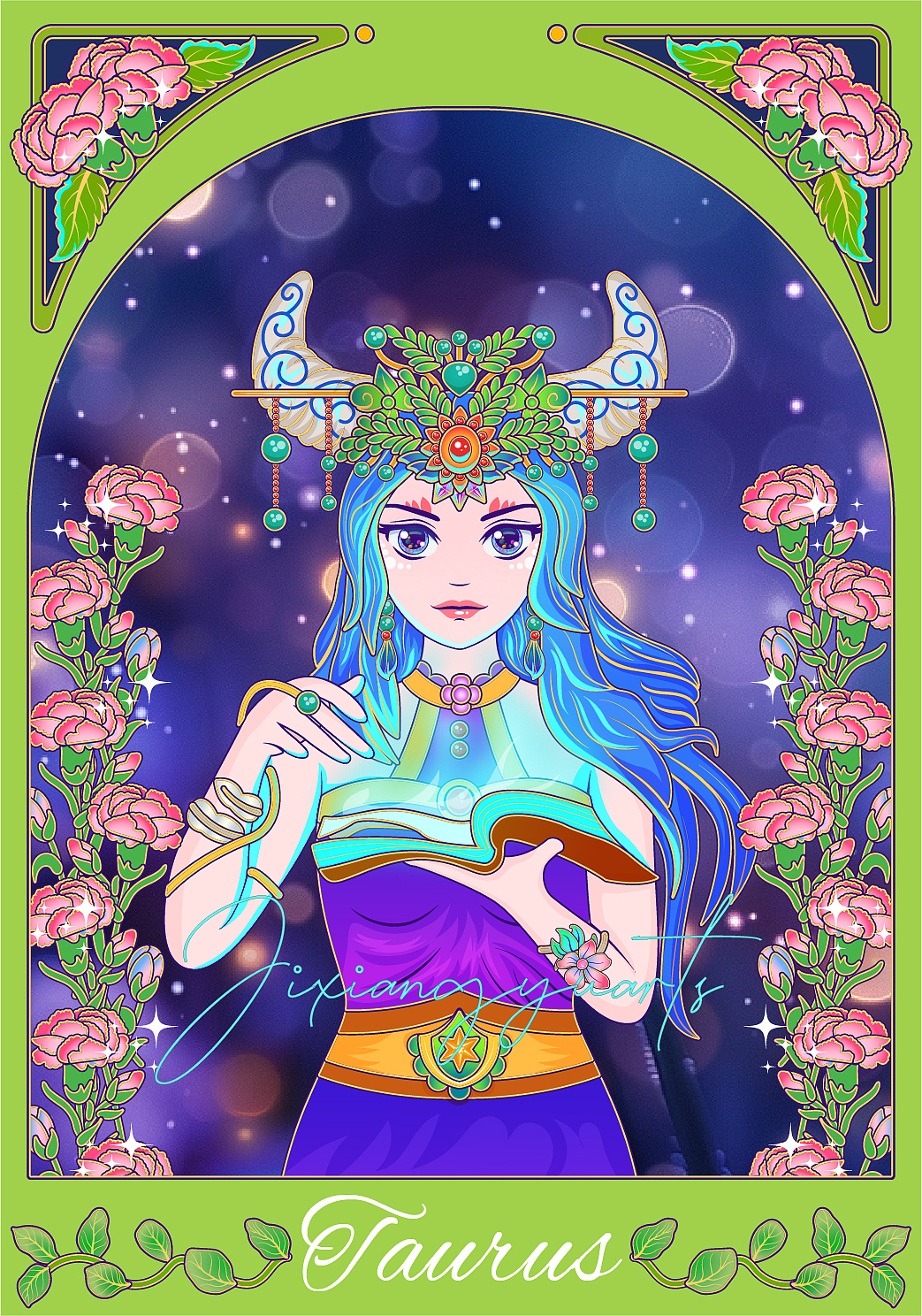 致敬穆夏——十二星座花神插画(图ZMzkxNjg2NTcy) - 商业插画 - 站酷设计师吉祥鱼原创素材 - 站酷ZCOOL