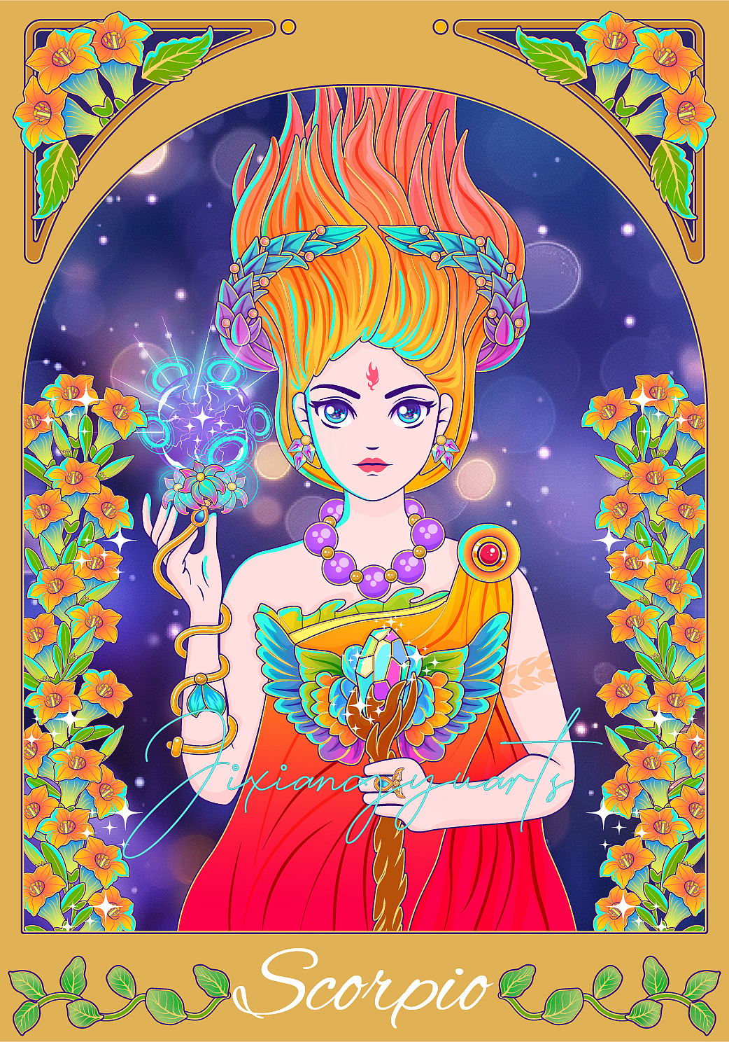 致敬穆夏——十二星座花神插画(图ZMzkxNjg2NTk2) - 商业插画 - 站酷设计师吉祥鱼原创素材 - 站酷ZCOOL