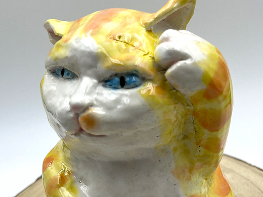 又做了一只吓人的陶瓷橘猫，刀疤橘，脑袋嗡嗡的~