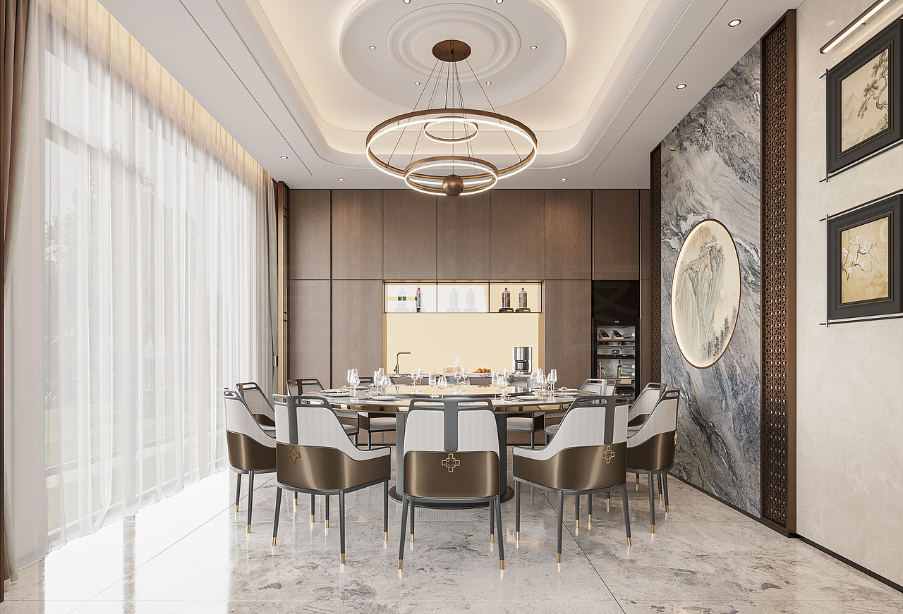 新中式别墅 效果图（图ZMzkxNzM3NTA0） - 家装设计 - 站酷设计师Z566118354原创素材 - 站酷ZCOOL