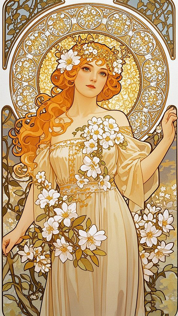 致敬穆夏——春夏秋冬（图ZMzkxNzQ5MzMy） - AI作品 - 站酷设计师瑶瑶小P原创素材 - 站酷ZCOOL