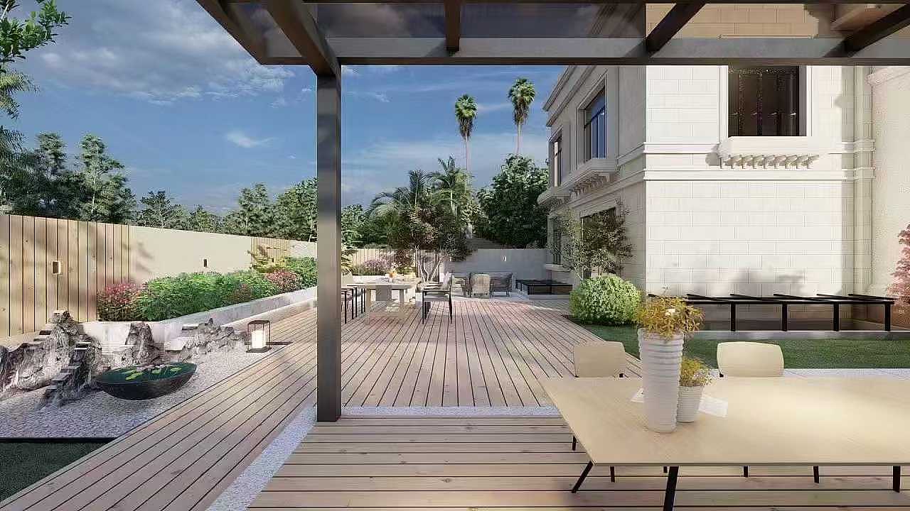 庭院效果图案例——现代自然融合的精致空间