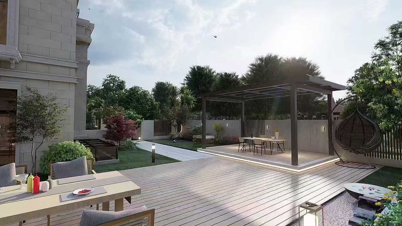 庭院效果图案例——现代自然融合的精致空间