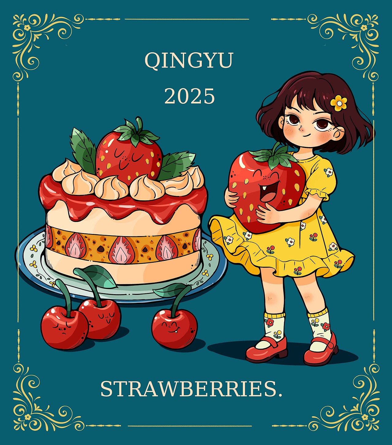 草莓甜心—原创人物插画设计