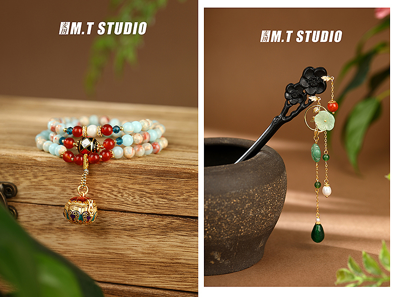 饰品拍摄 古风手串发簪静物拍摄 新中式国风饰品静物拍