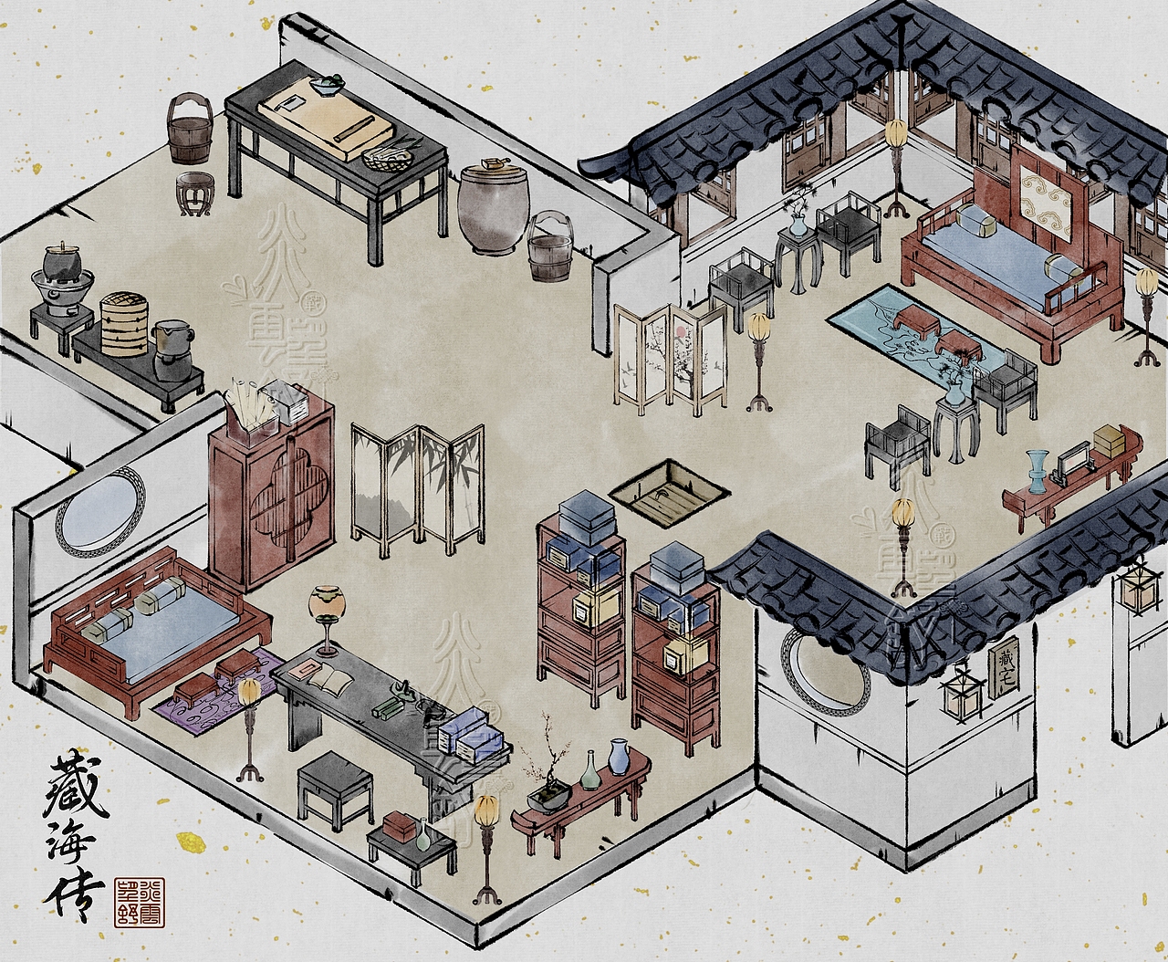 藏海传|水墨插画 藏宅小日常