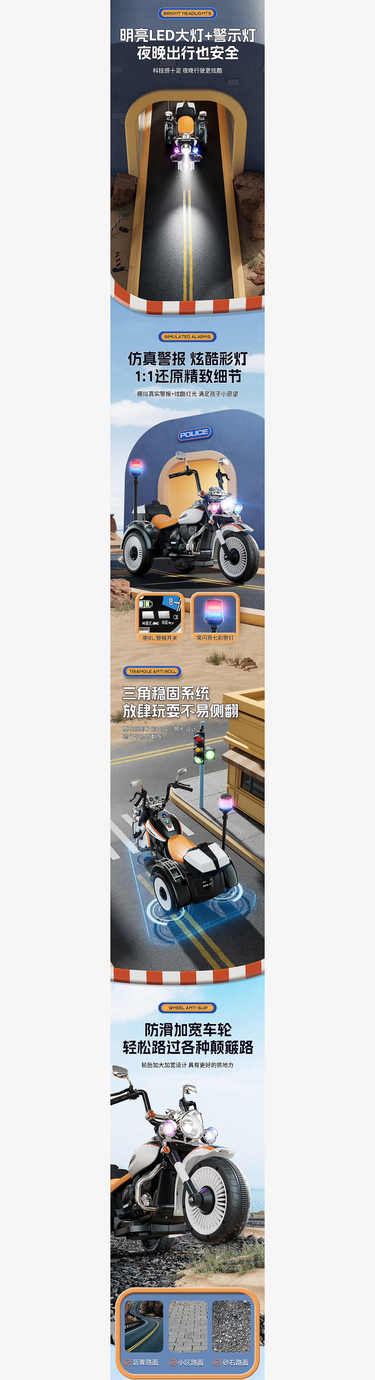 儿童复古摩托车遥控玩具电商详情页品牌视觉设计策划案