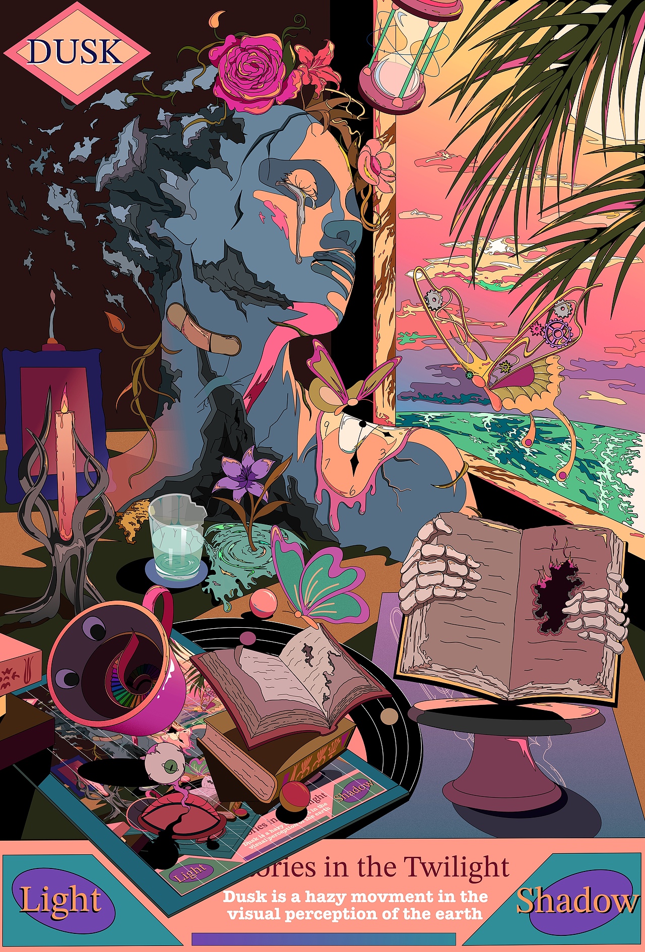 夕阳下的破碎美学—city pop 插画