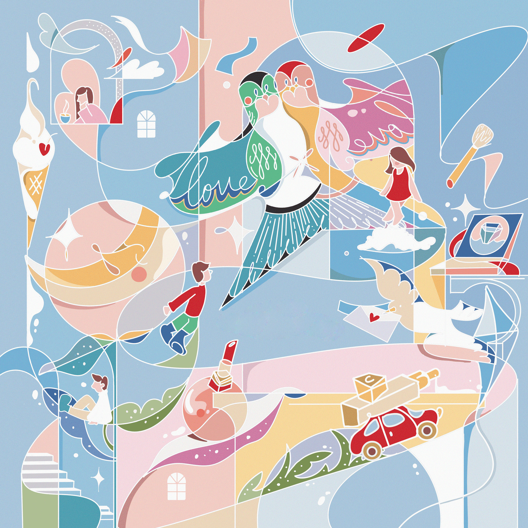 商业插画项目｜携手卡姿兰，以爱为引，寄情于风。（图ZMzkyMDc2MDgw） - 商业插画 - 站酷设计师曲艺_YiQu原创素材 - 站酷ZCOOL