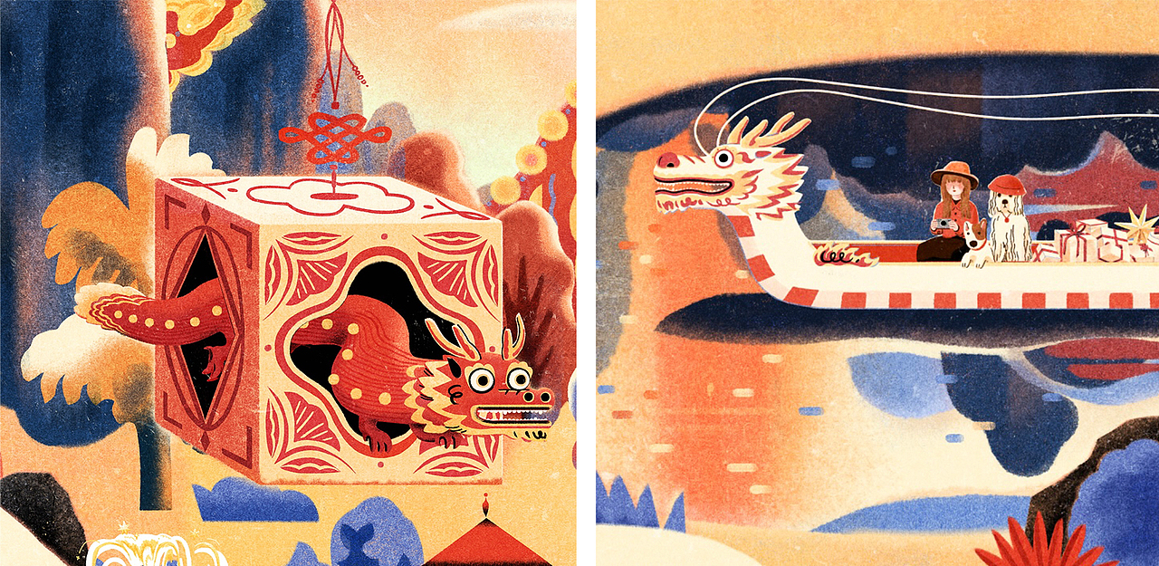 给野兽派 little b画的龙龙日落City Walk（图ZMzkyMDc3ODE2） - 商业插画 - 站酷设计师刘祉君JaneLiu原创素材 - 站酷ZCOOL