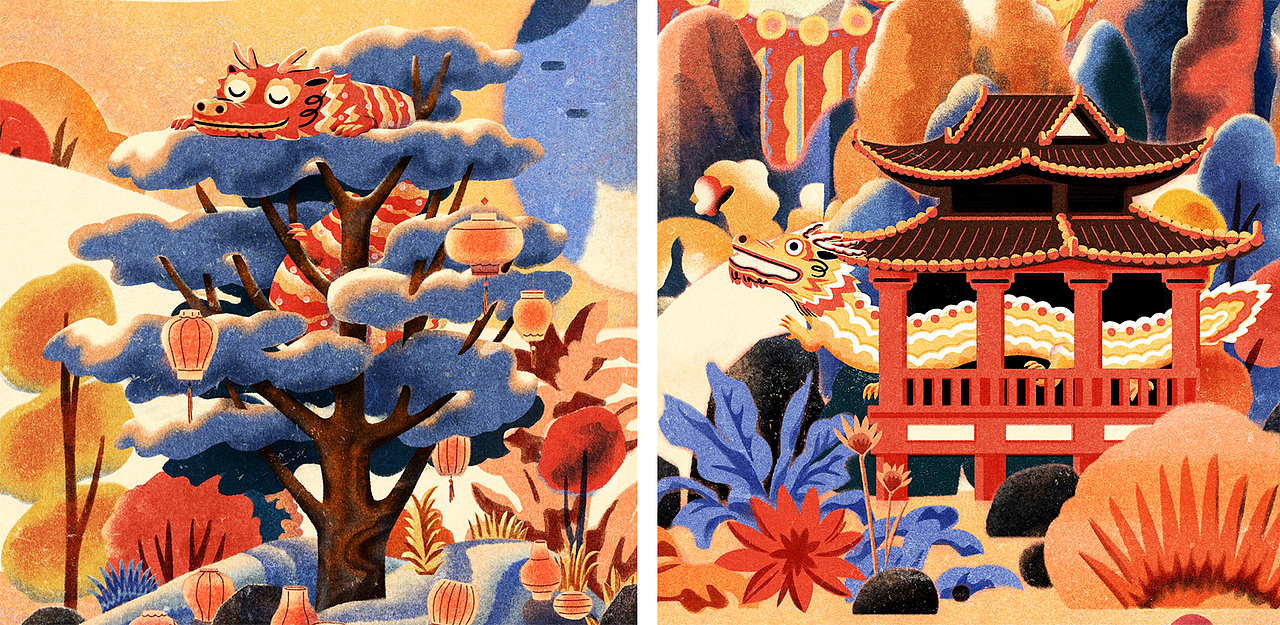 给野兽派 little b画的龙龙日落City Walk（图ZMzkyMDc3ODEy） - 商业插画 - 站酷设计师刘祉君JaneLiu原创素材 - 站酷ZCOOL