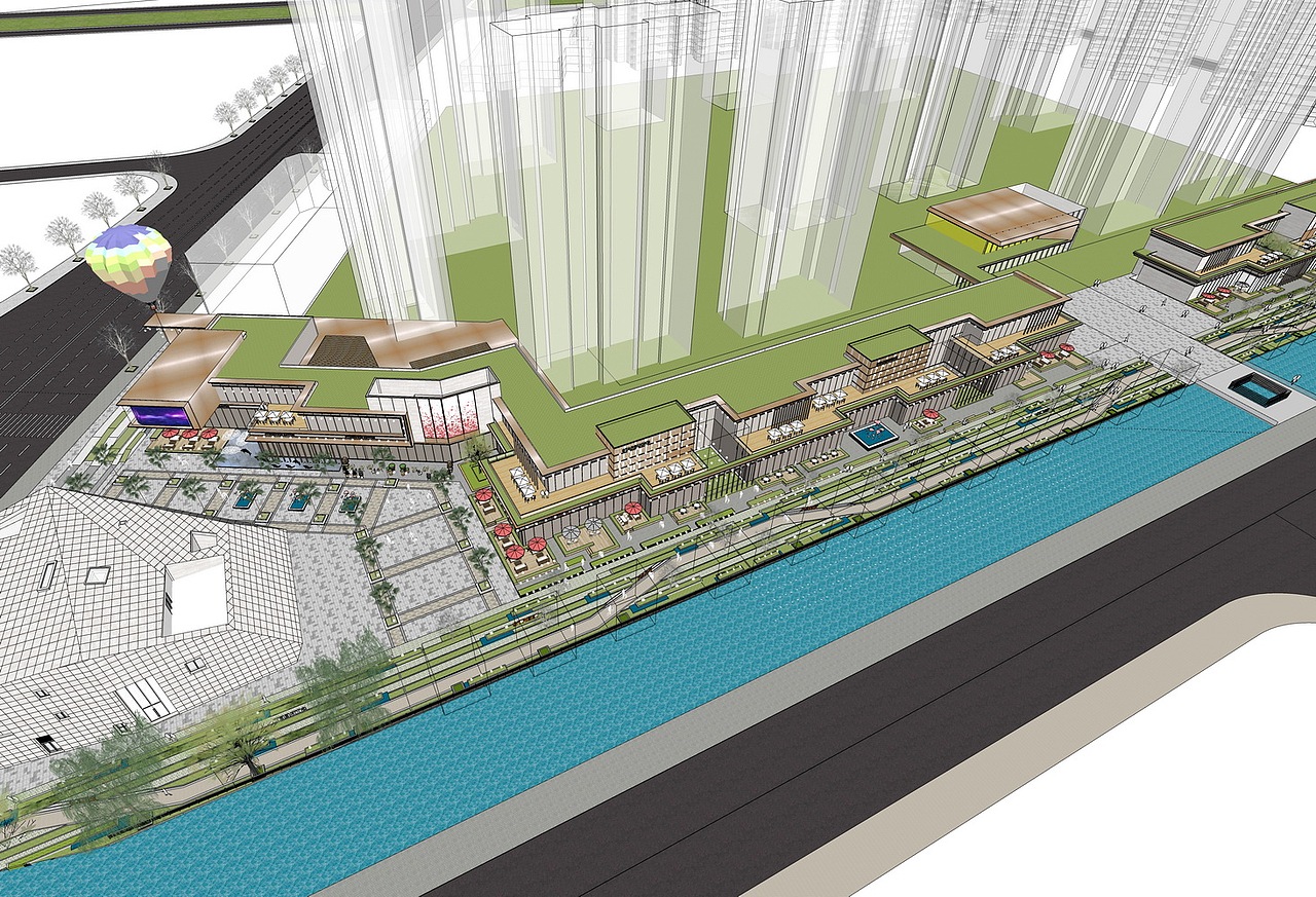 中山恒茂滨水商业街SU模型下载