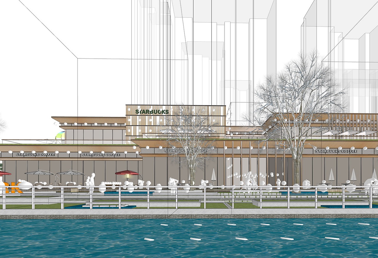 中山恒茂滨水商业街SU模型下载