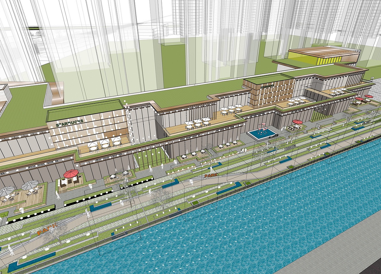 中山恒茂滨水商业街SU模型下载