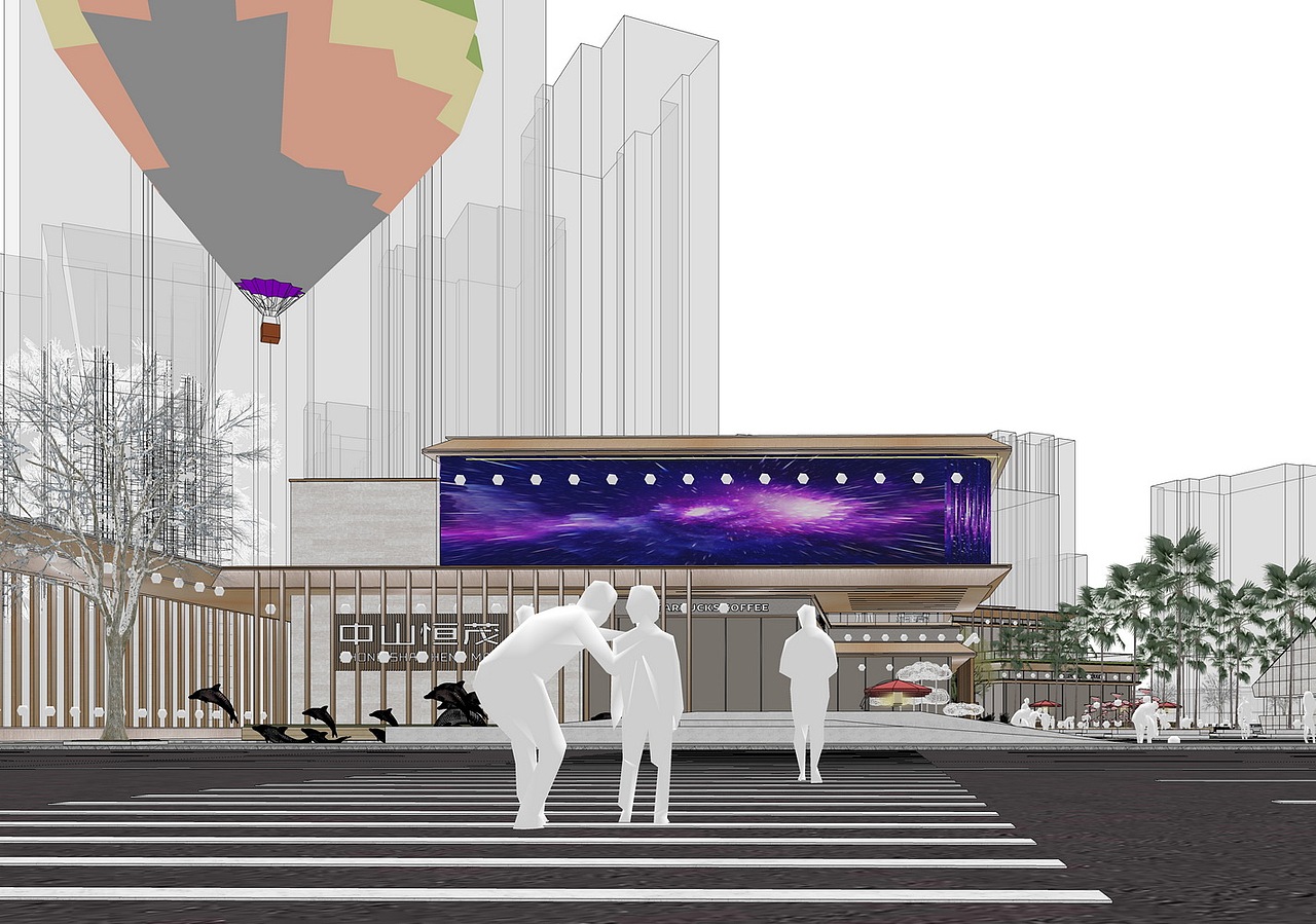 中山恒茂滨水商业街SU模型下载