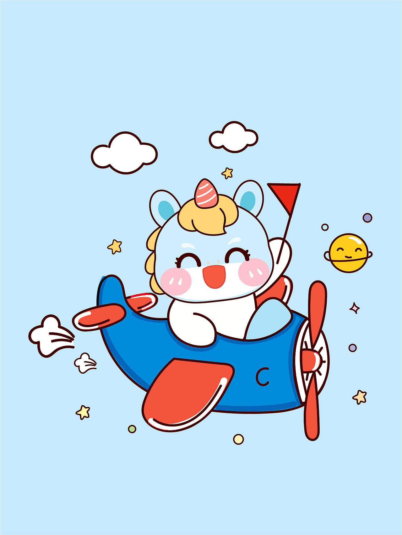 开飞机的卡通小马宝宝IP形象插画吉祥物