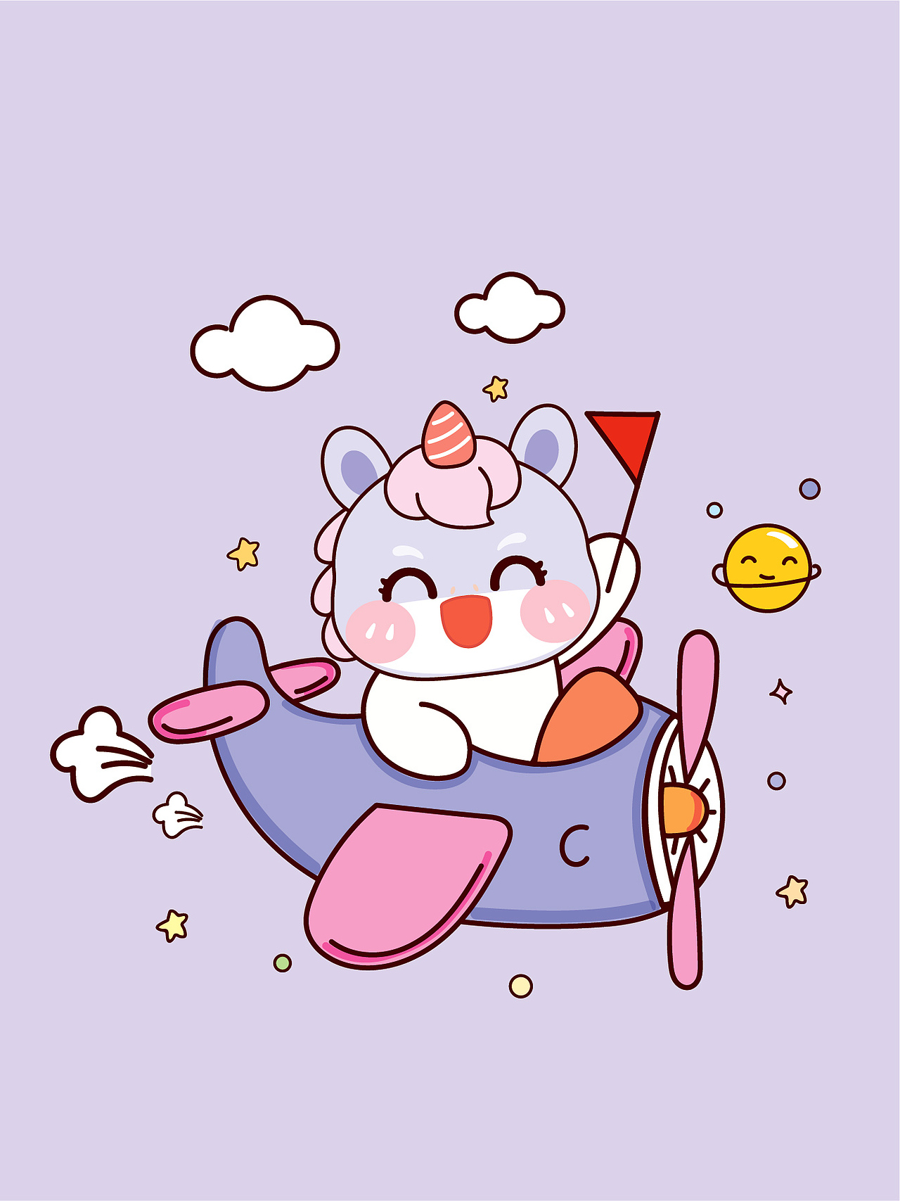 开飞机的卡通小马宝宝IP形象插画吉祥物