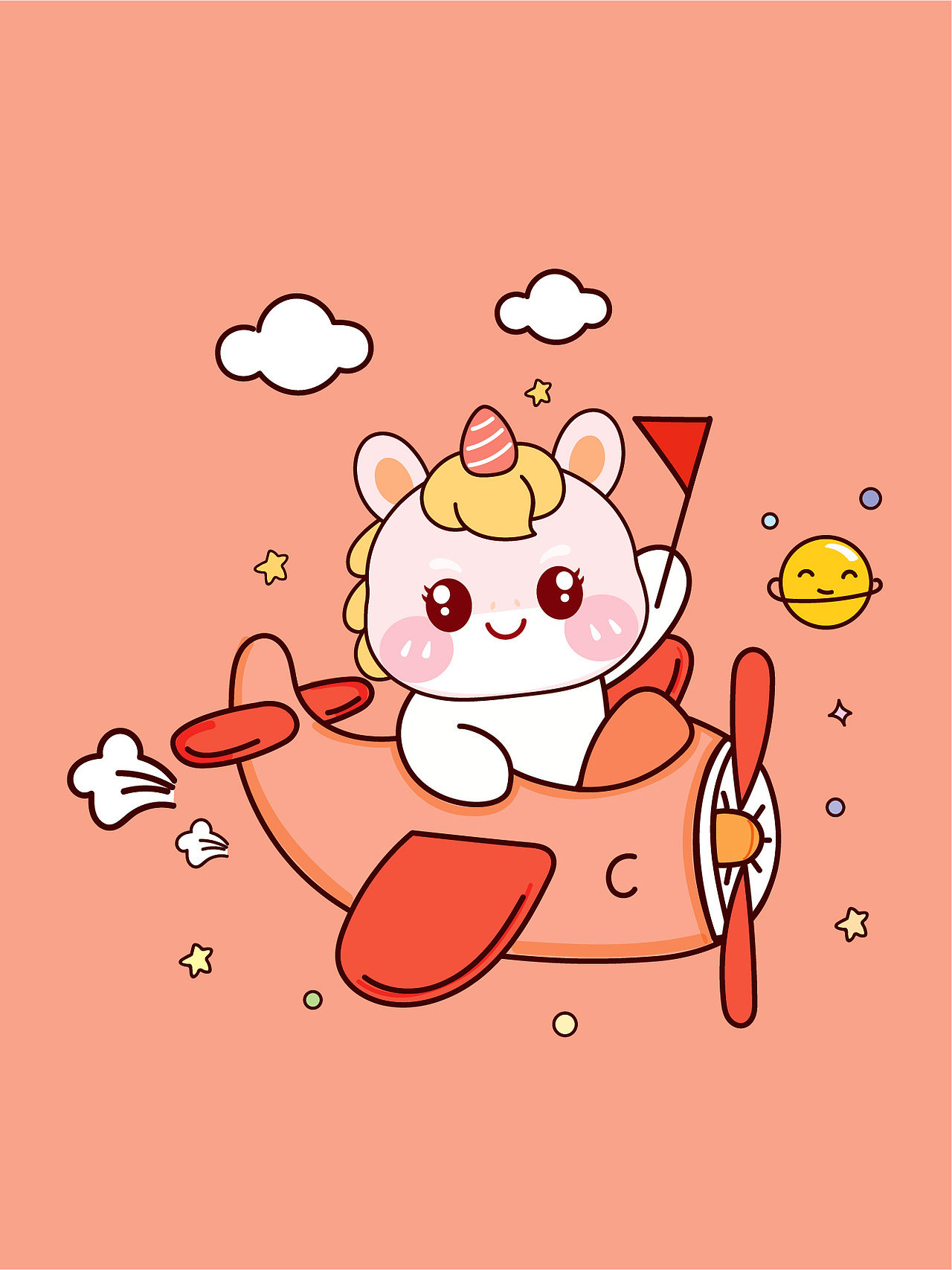 开飞机的卡通小马宝宝IP形象插画吉祥物
