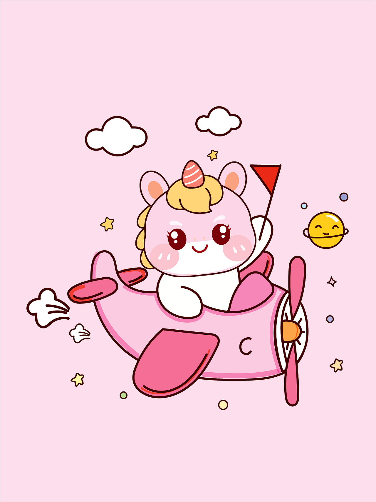 开飞机的卡通小马宝宝IP形象插画吉祥物