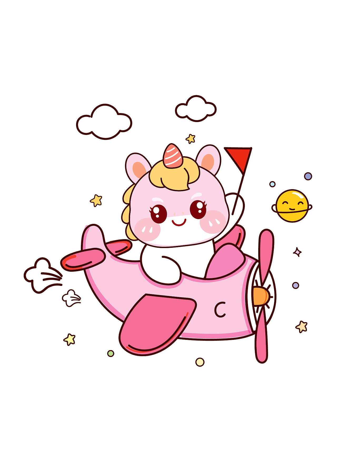 开飞机的卡通小马宝宝IP形象插画吉祥物