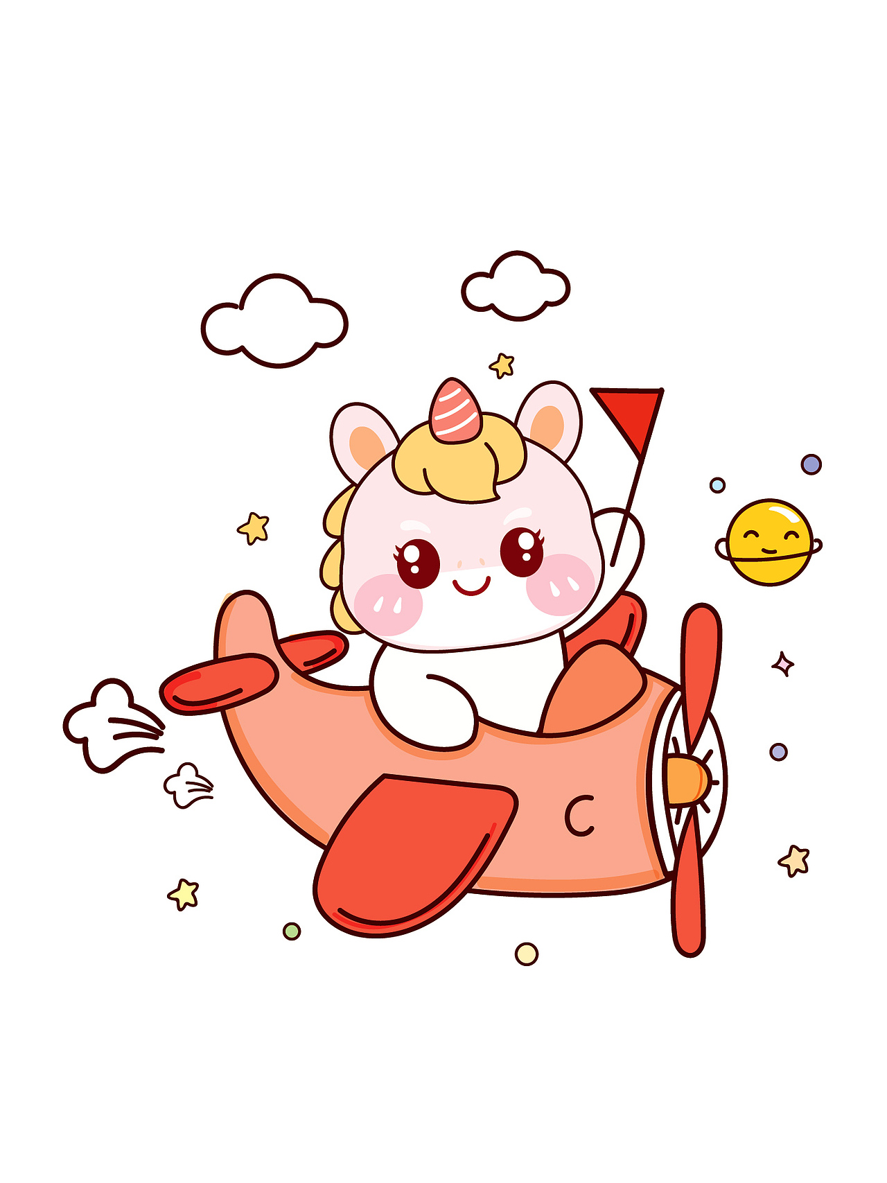 开飞机的卡通小马宝宝IP形象插画吉祥物