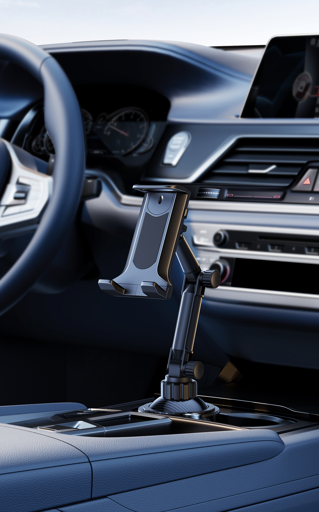 车载手机支架-水杯槽款渲染展示