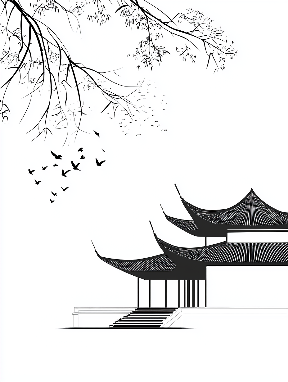 MJ黑白线稿 | 手绘线描 | 古典建筑