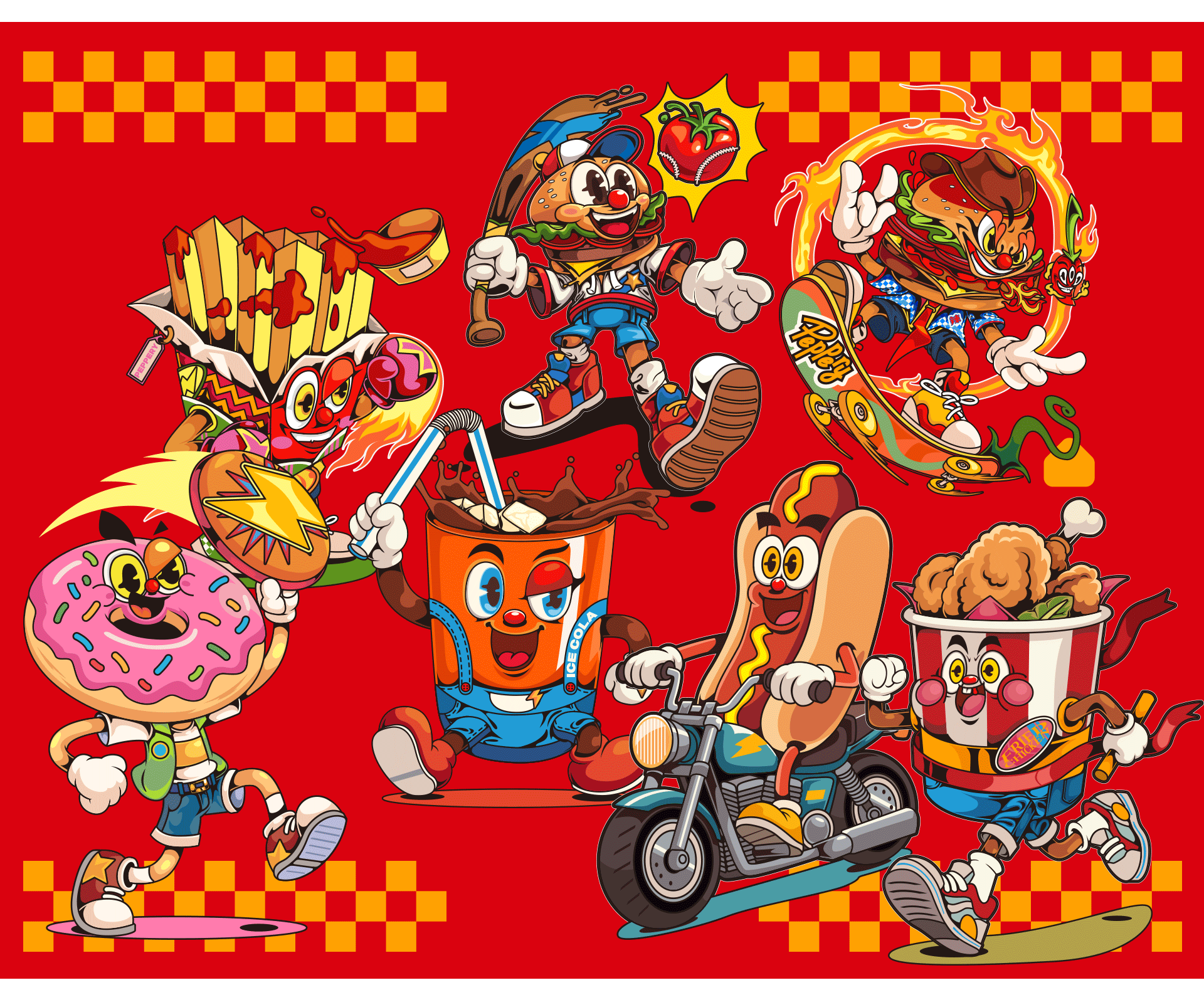 潮流汉堡店插画/矢量插画合集