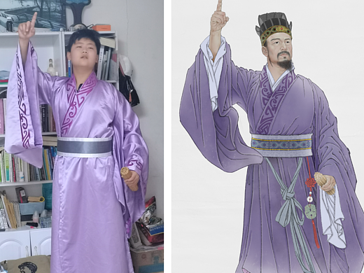纪保超工笔重彩古装人物真人对照