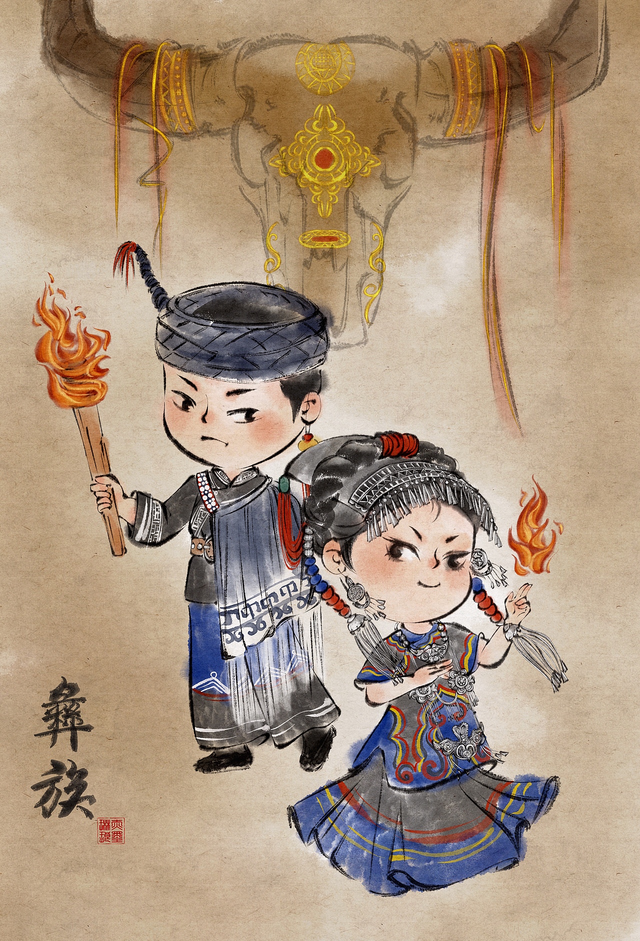 最爱民族风！少数民族的服饰简直太好看啦~（图ZMzkyMzE3NDky） - 儿童插画 - 站酷设计师赤墨琳琅原创素材 - 站酷ZCOOL