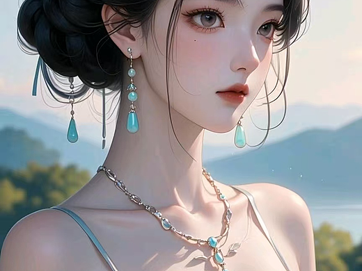 黛发簪光，翠裙裁露，她从画里踏风来