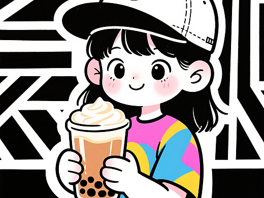 拿着奶茶的可爱女孩