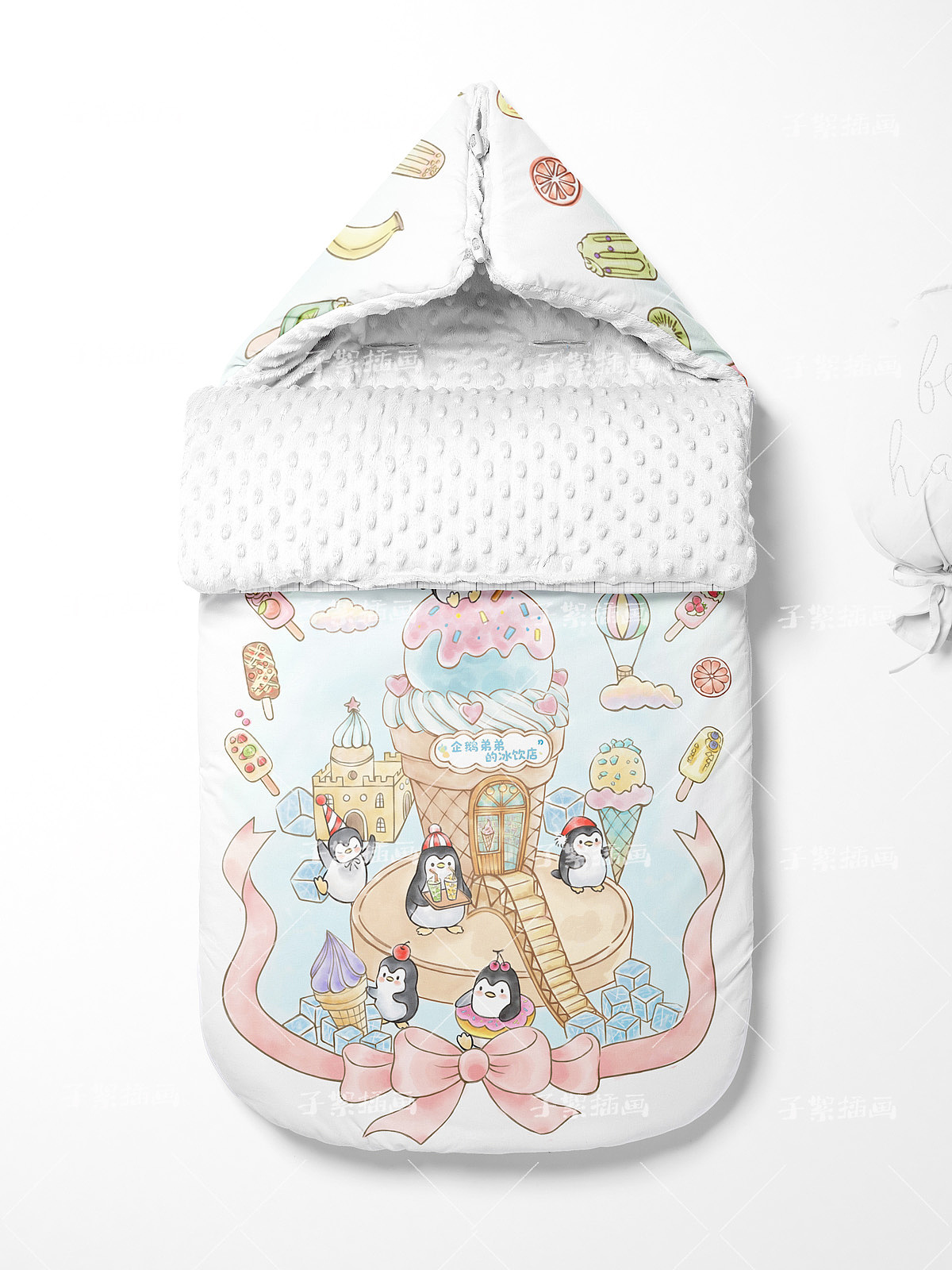 001期|原创印花图案《企鹅冰饮店》定位图案可授权