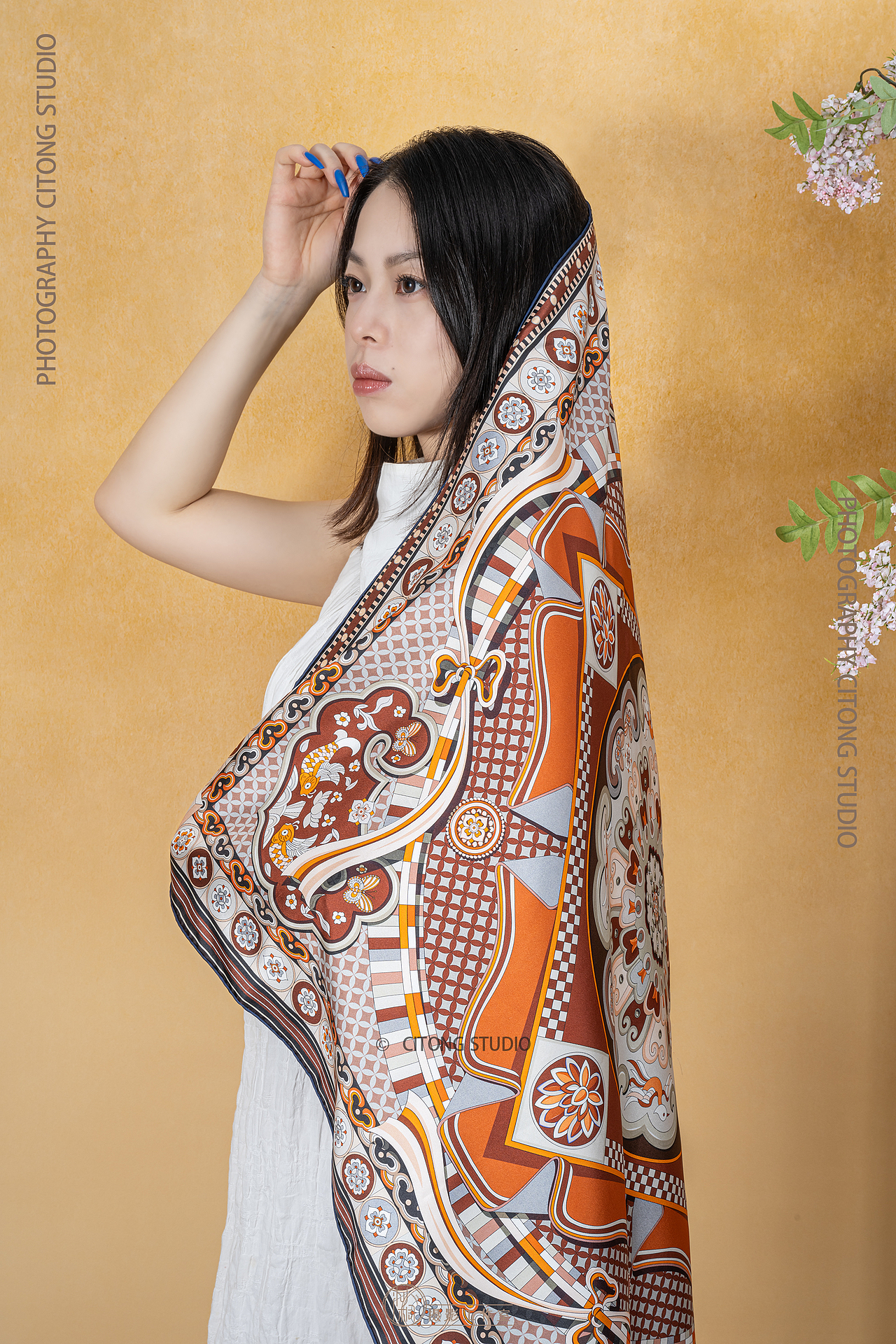 丝巾摄影|金叶丝|传统纹样八达晕